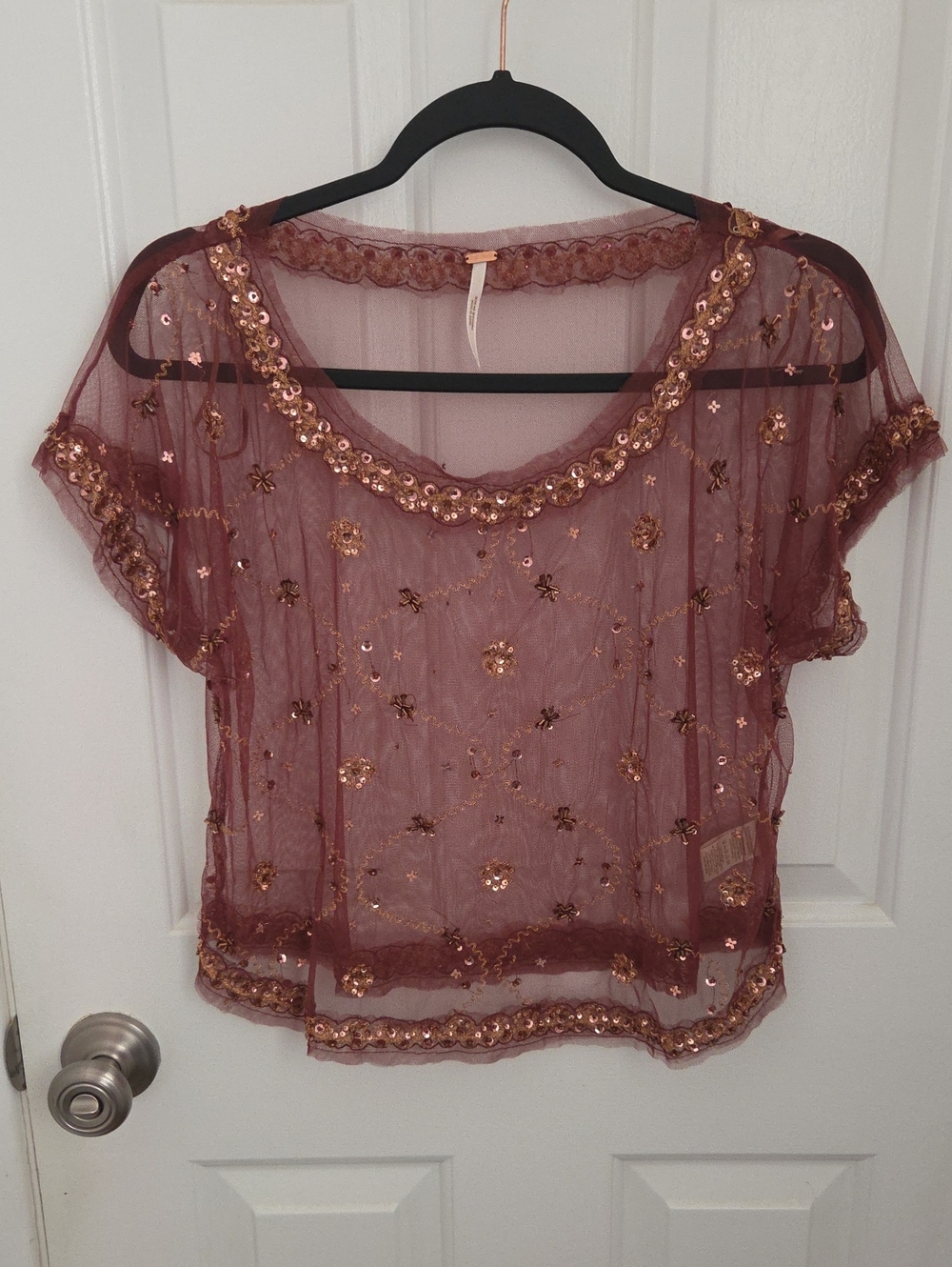 Embellished Sheer Mauve Beaded Women's Top